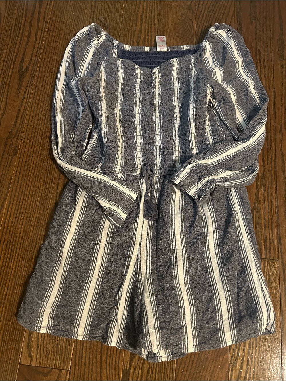 Justice Navy & White Striped Smocked One-Piece Romper